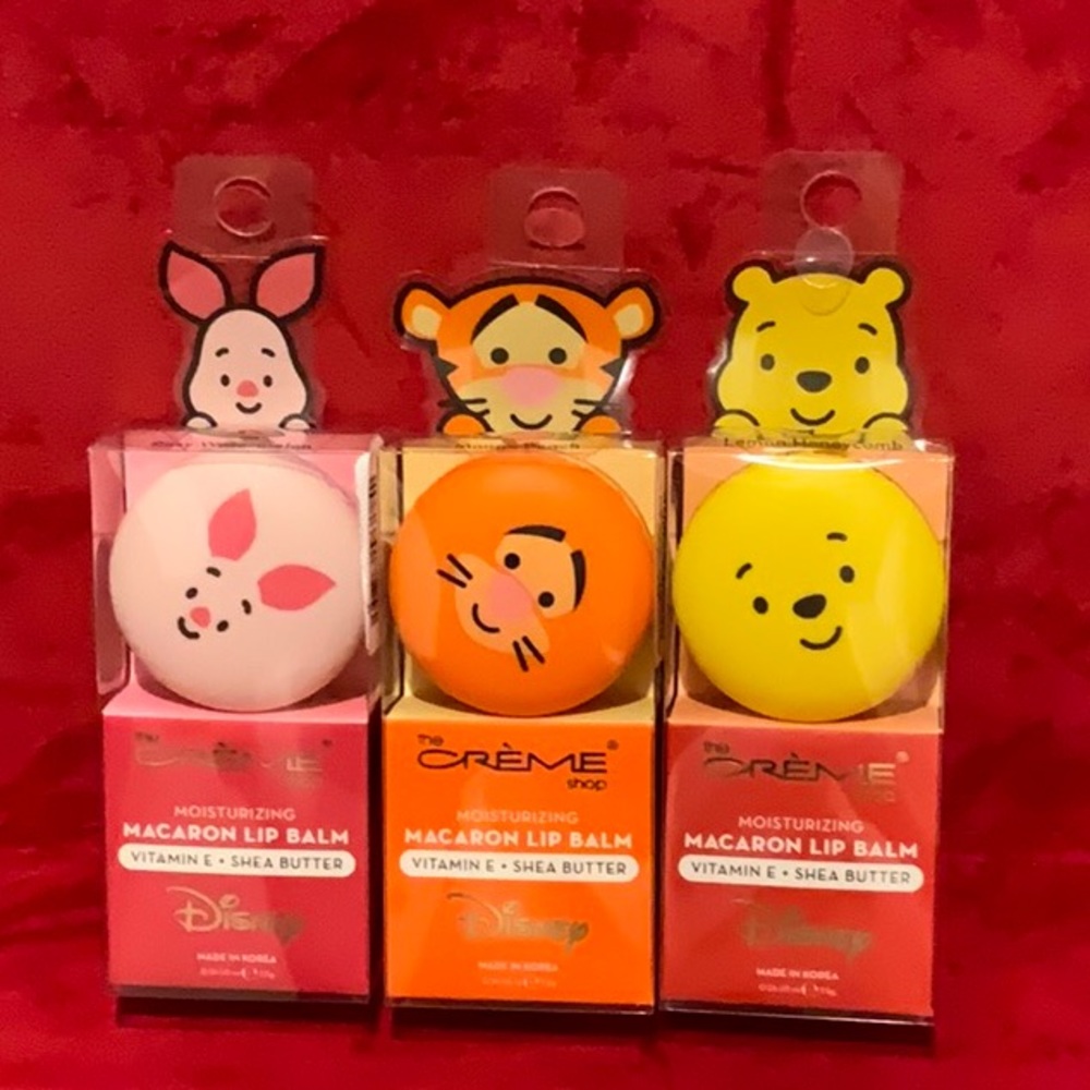 NIB Set of 4 The Crème shop x Winnie the Pooh & friends macaron lip balm